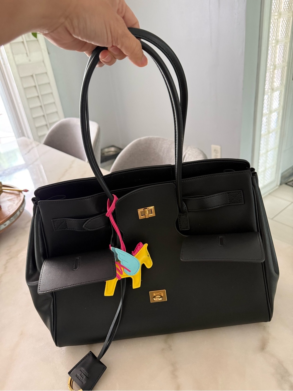 Balenciaga BelAir med carry all Black Structured Leather Tote Bag